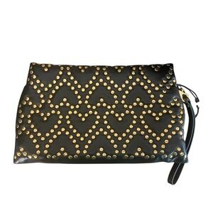 REBECCA MINKOFF Heart Studded Quilt Pillow Clutch | Vegan Leather | Gold & Black